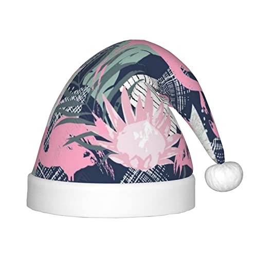 WURTON Weihnachtsmütze mit pinkem Flamingo- und Blätteraufdruck, Unisex, für Kinder und Erwachsene, Weihnachtsgeschenke von WURTON