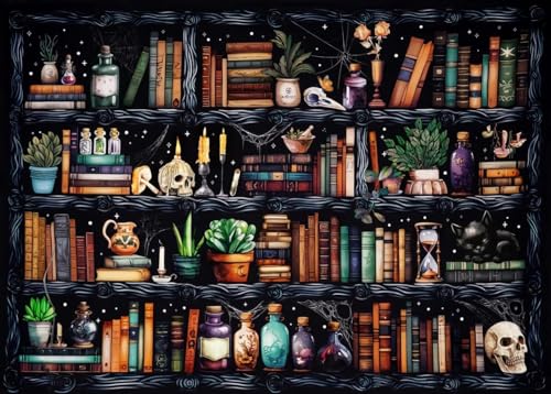 WUSARPLY Kreuzstich-Set mit Bücherregalprägung – magisches Buch, Kreuzstich-Set für Anfänger und Erwachsene, Totenkopf-Nadelspitze, Kreuzstichmuster, Maße, Stickerei-Set, Kunst und Handwerk WUSARPLY Kreuzstich-Set mit Bücherregalprägung – magisches Buch, Kreuzstich-Set für Anfänger und Erwachsene, Totenkopf-Nadelspitze, Kreuzstichmuster, Maße, Stickerei-Set, Kunst und Handwerk von WUSARPLY