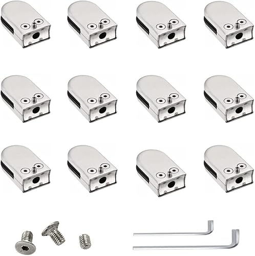 WUSHADEHANS Glasklemmen, Glasplattenklemmen, 12 Stück Glasklemmen, Edelstahl-Glashalterung, Glasclips, konkave Klemme, Glasregalklemme, Gebogene Basis, Glasbodenklemme, Match von WUSHADEHANS
