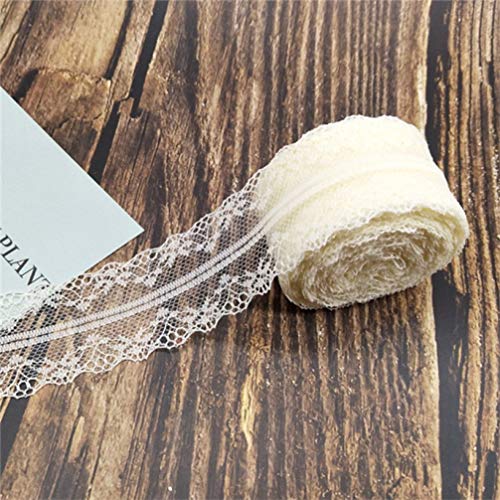 WUSHADEHANS Spitzenband, Spitzenbesatz, Spitzenband, 10 Meter, 14 Farben, Weiß/Schwarz, Spitzenband, 4 cm breit, bestickter Spitzenstoff for Heimwerker, Basteln, Netz, Nähen, Dekor(Beige) von WUSHADEHANS