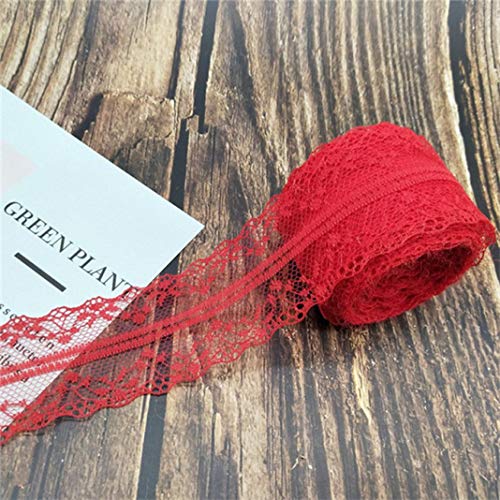 WUSHADEHANS Spitzenband, Spitzenbesatz, Spitzenband, 10 Meter, 14 Farben, Weiß/Schwarz, Spitzenband, 4 cm breit, bestickter Spitzenstoff for Heimwerker, Basteln, Netz, Nähen, Dekor(Red) von WUSHADEHANS