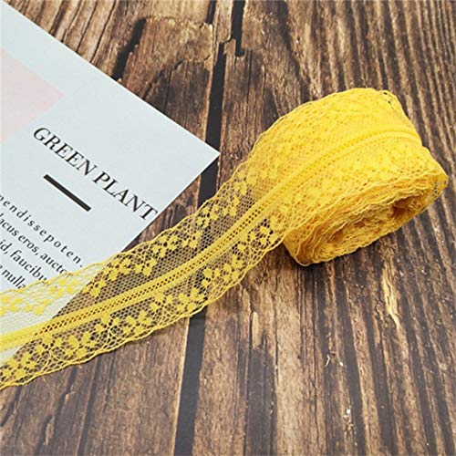 WUSHADEHANS Spitzenband, Spitzenbesatz, Spitzenband, 10 Meter, 14 Farben, Weiß/Schwarz, Spitzenband, 4 cm breit, bestickter Spitzenstoff for Heimwerker, Basteln, Netz, Nähen, Dekor(Yellow) von WUSHADEHANS