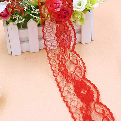 WUSHADEHANS Spitzenband, Spitzenbesatz, Spitzenband, 10 Yards/Lot, 55 mm breit, Polyester, Besticktes Netz, Spitzenband, DIY, handgefertigt, Handwerk, Hochzeit, Party, Dekoration(Red) von WUSHADEHANS