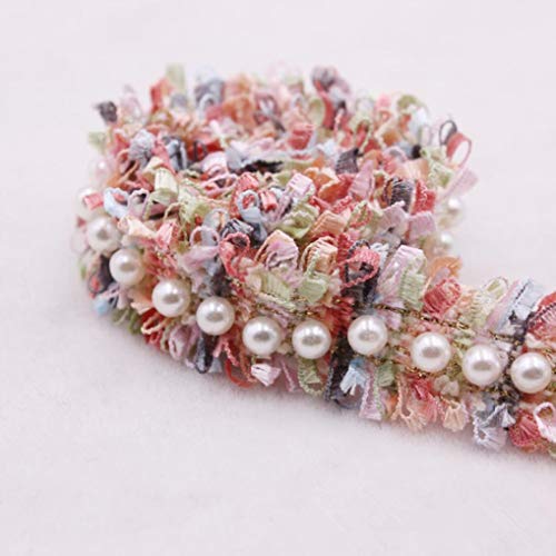 WUSHADEHANS Spitzenband, Spitzenbesatz, Spitzenband, 2 Yards, Spitzenband aus Nylon mit goldenen Perlen, Stickerei, Stoffbesatz, DIY, handgefertigtes Bastelkleid, Nähzubehör(Colorful Pink 5) von WUSHADEHANS