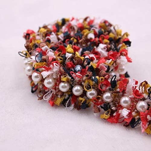 WUSHADEHANS Spitzenband, Spitzenbesatz, Spitzenband, 2 Yards, Spitzenband aus Nylon mit goldenen Perlen, Stickerei, Stoffbesatz, DIY, handgefertigtes Bastelkleid, Nähzubehör(Colorful Red 6) von WUSHADEHANS