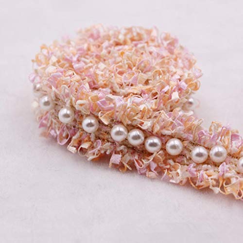 WUSHADEHANS Spitzenband, Spitzenbesatz, Spitzenband, 2 Yards, Spitzenband aus Nylon mit goldenen Perlen, Stickerei, Stoffbesatz, DIY, handgefertigtes Bastelkleid, Nähzubehör(Pink 4) von WUSHADEHANS