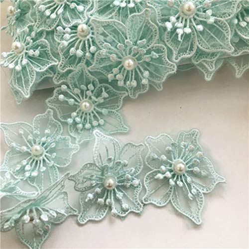 WUSHADEHANS Spitzenband, Spitzenbesatz, Spitzenband, 3D-Stickerei, Spitzenband, wasserlöslich, Bunte Blumen, Perlendekoration for DIY-Näh- und Kleidungszubehör(Lake Blue) von WUSHADEHANS
