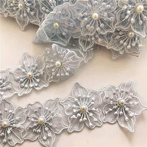 WUSHADEHANS Spitzenband, Spitzenbesatz, Spitzenband, 3D-Stickerei, Spitzenband, wasserlöslich, Bunte Blumen, Perlendekoration for DIY-Näh- und Kleidungszubehör(Light Blue) von WUSHADEHANS