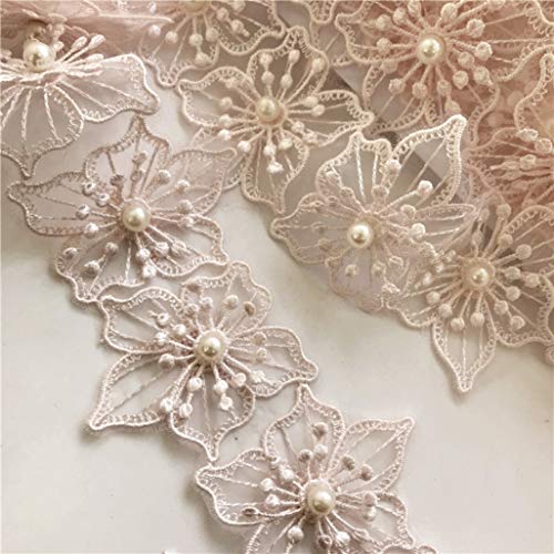 WUSHADEHANS Spitzenband, Spitzenbesatz, Spitzenband, 3D-Stickerei, Spitzenband, wasserlöslich, Bunte Blumen, Perlendekoration for DIY-Näh- und Kleidungszubehör(Light Pink) von WUSHADEHANS
