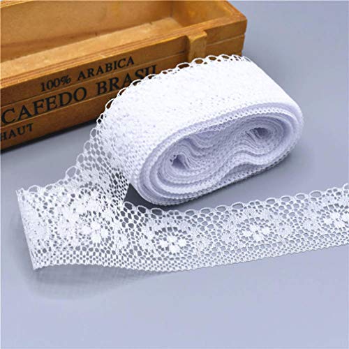 WUSHADEHANS Spitzenband, Spitzenbesatz, Spitzenband, 40 mm, 9,1 m, schönes weißes Spitzenband mit Blumenmuster for Selbernähen, for Brautkleider, Dekoration und Verpackung(White) von WUSHADEHANS