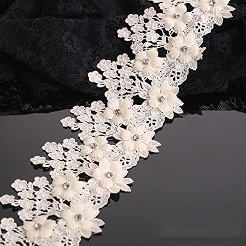 WUSHADEHANS Spitzenband, Spitzenbesatz, Spitzenband, Florale Spitzenbesätze mit Strasssteinen, 3D-Blumen-Stickerei-Besätze, 1 Yard 3,3" Spitzenrandband for Kleidungsstücke(Apricot) von WUSHADEHANS