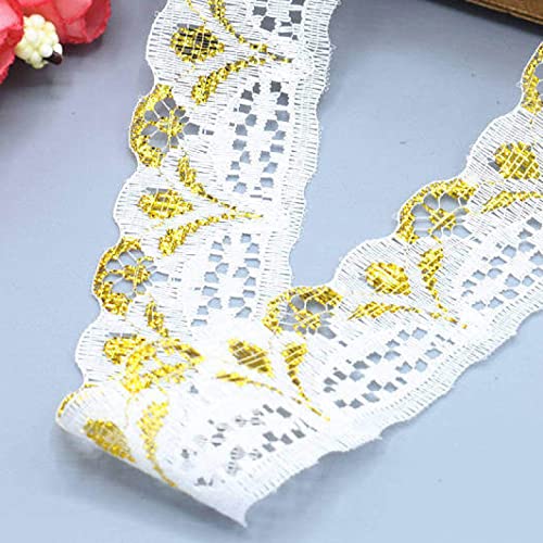 WUSHADEHANS Spitzenband, Spitzenbesatz, Spitzenband, Spitzenband, 30 mm, 9,1 m, Blumenmuster-Besatz, Bunte Spitzenbesätze for Blumenstrauß-Arrangements, Nähen von Kleidungsstücken(Gold) von WUSHADEHANS