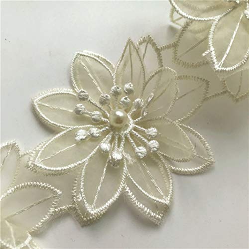 WUSHADEHANS Spitzenband, Spitzenbesatz, Spitzenband, Stickerei, Netz, Spitzenband, Perlen, 3D-Blumenspitzen, Stoffbesatz, handgefertigt, DIY, Hochzeitskleid, Nähen, Basteln(Beige) von WUSHADEHANS