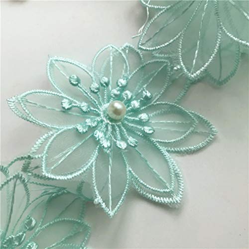 WUSHADEHANS Spitzenband, Spitzenbesatz, Spitzenband, Stickerei, Netz, Spitzenband, Perlen, 3D-Blumenspitzen, Stoffbesatz, handgefertigt, DIY, Hochzeitskleid, Nähen, Basteln(Lake Blue) von WUSHADEHANS