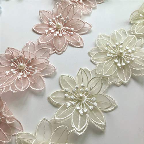 WUSHADEHANS Spitzenband, Spitzenbesatz, Spitzenband, Stickerei, Netz, Spitzenband, Perlen, 3D-Blumenspitzen, Stoffbesatz, handgefertigt, DIY, Hochzeitskleid, Nähen, Basteln(Pink) von WUSHADEHANS