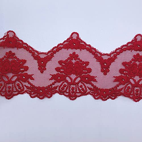 WUSHADEHANS Spitzenband, Spitzenbesatz, Spitzenband, Vintage-Spitzenbandbesatz, 7,4 cm, 0,9 m, Stickereispitze, Nähzubehör for Vorhänge, Kleidungsstücke, Bastelarbeiten(Red) von WUSHADEHANS