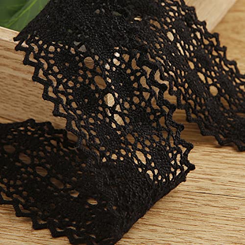 WUSHADEHANS Spitzenband, Spitzenbesatz, Spitzenband, ausgehöhltes Spitzenband, 3,8 cm, 9,1 m, Zubehör zur Schleifenherstellung, Vintage-Spitzenbesatz for Blumenstrauß-Arrangements(Black) von WUSHADEHANS