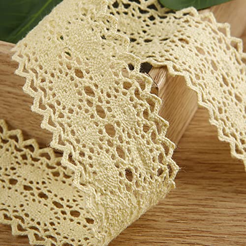 WUSHADEHANS Spitzenband, Spitzenbesatz, Spitzenband, ausgehöhltes Spitzenband, 3,8 cm, 9,1 m, Zubehör zur Schleifenherstellung, Vintage-Spitzenbesatz for Blumenstrauß-Arrangements(Light Yellow) von WUSHADEHANS