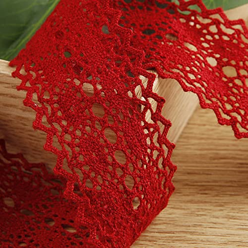 WUSHADEHANS Spitzenband, Spitzenbesatz, Spitzenband, ausgehöhltes Spitzenband, 3,8 cm, 9,1 m, Zubehör zur Schleifenherstellung, Vintage-Spitzenbesatz for Blumenstrauß-Arrangements(Red) von WUSHADEHANS