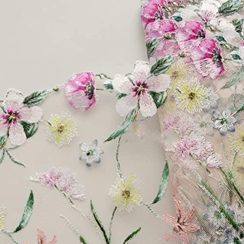WUSHADEHANS Spitzenband, Spitzenbesatz, Spitzenband, bestickte Spitzenbesätze, 20,8 cm breit, Bunte Blumen- und Blattstickerei, Netzbesätze for Kleidung und Unterwäsche von WUSHADEHANS