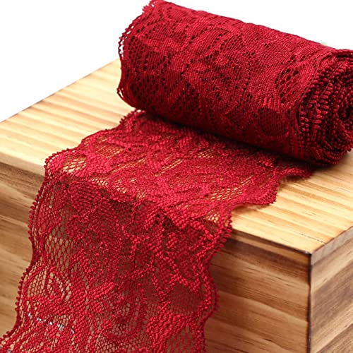 WUSHADEHANS Spitzenband, Spitzenbesatz, Spitzenband, breite Spitzenborte, elastisches Band mit Blumenmuster, 9,1 m, 7,9 cm, weiche Spitze for Basteln und Nähen(Burgundy) von WUSHADEHANS