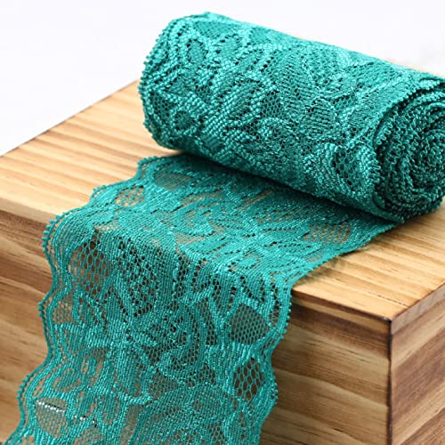 WUSHADEHANS Spitzenband, Spitzenbesatz, Spitzenband, breite Spitzenborte, elastisches Band mit Blumenmuster, 9,1 m, 7,9 cm, weiche Spitze for Basteln und Nähen(Dark Green) von WUSHADEHANS