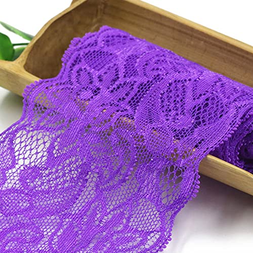 WUSHADEHANS Spitzenband, Spitzenbesatz, Spitzenband, breite Spitzenborte, elastisches Band mit Blumenmuster, 9,1 m, 7,9 cm, weiche Spitze for Basteln und Nähen(Dark Purple) von WUSHADEHANS