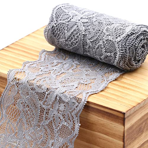 WUSHADEHANS Spitzenband, Spitzenbesatz, Spitzenband, breite Spitzenborte, elastisches Band mit Blumenmuster, 9,1 m, 7,9 cm, weiche Spitze for Basteln und Nähen(Gray) von WUSHADEHANS