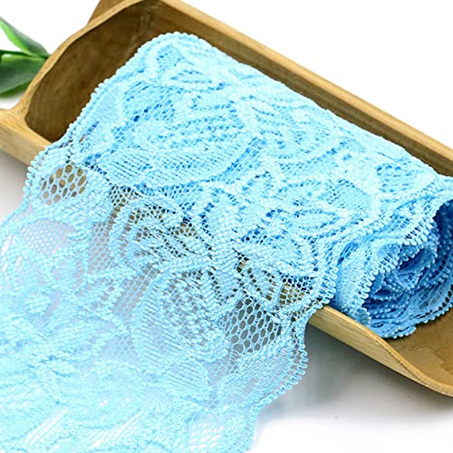 WUSHADEHANS Spitzenband, Spitzenbesatz, Spitzenband, breite Spitzenborte, elastisches Band mit Blumenmuster, 9,1 m, 7,9 cm, weiche Spitze for Basteln und Nähen(Light Blue) von WUSHADEHANS
