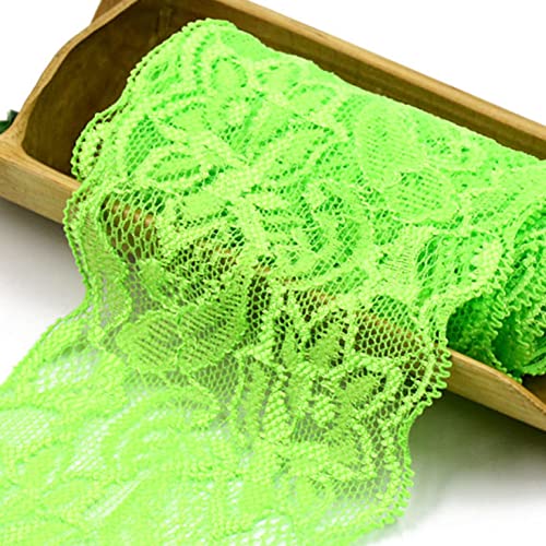 WUSHADEHANS Spitzenband, Spitzenbesatz, Spitzenband, breite Spitzenborte, elastisches Band mit Blumenmuster, 9,1 m, 7,9 cm, weiche Spitze for Basteln und Nähen(Light Green) von WUSHADEHANS