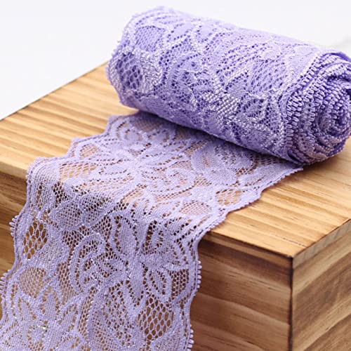 WUSHADEHANS Spitzenband, Spitzenbesatz, Spitzenband, breite Spitzenborte, elastisches Band mit Blumenmuster, 9,1 m, 7,9 cm, weiche Spitze for Basteln und Nähen(Light Purple) von WUSHADEHANS