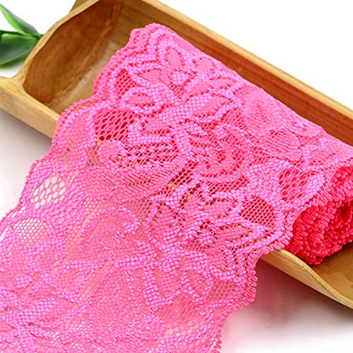 WUSHADEHANS Spitzenband, Spitzenbesatz, Spitzenband, breite Spitzenborte, elastisches Band mit Blumenmuster, 9,1 m, 7,9 cm, weiche Spitze for Basteln und Nähen(Light Rose Red) von WUSHADEHANS
