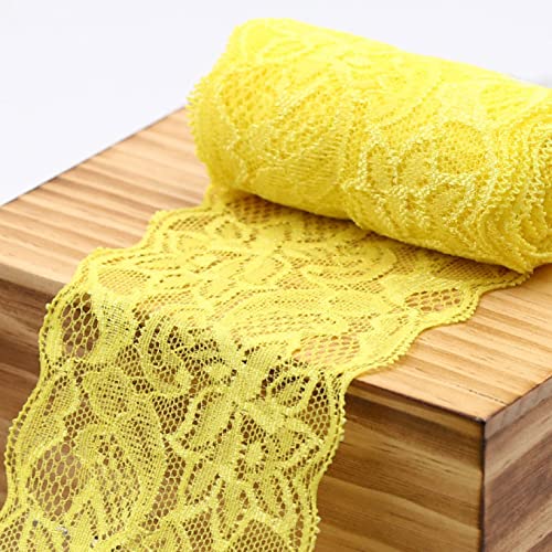 WUSHADEHANS Spitzenband, Spitzenbesatz, Spitzenband, breite Spitzenborte, elastisches Band mit Blumenmuster, 9,1 m, 7,9 cm, weiche Spitze for Basteln und Nähen(Light Yellow) von WUSHADEHANS