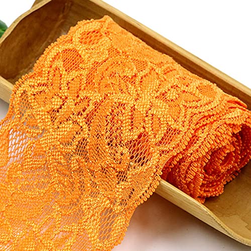 WUSHADEHANS Spitzenband, Spitzenbesatz, Spitzenband, breite Spitzenborte, elastisches Band mit Blumenmuster, 9,1 m, 7,9 cm, weiche Spitze for Basteln und Nähen(Orange) von WUSHADEHANS