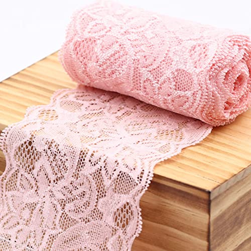 WUSHADEHANS Spitzenband, Spitzenbesatz, Spitzenband, breite Spitzenborte, elastisches Band mit Blumenmuster, 9,1 m, 7,9 cm, weiche Spitze for Basteln und Nähen(Pink) von WUSHADEHANS