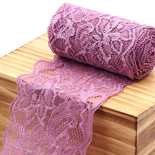 WUSHADEHANS Spitzenband, Spitzenbesatz, Spitzenband, breite Spitzenborte, elastisches Band mit Blumenmuster, 9,1 m, 7,9 cm, weiche Spitze for Basteln und Nähen(Purple) von WUSHADEHANS
