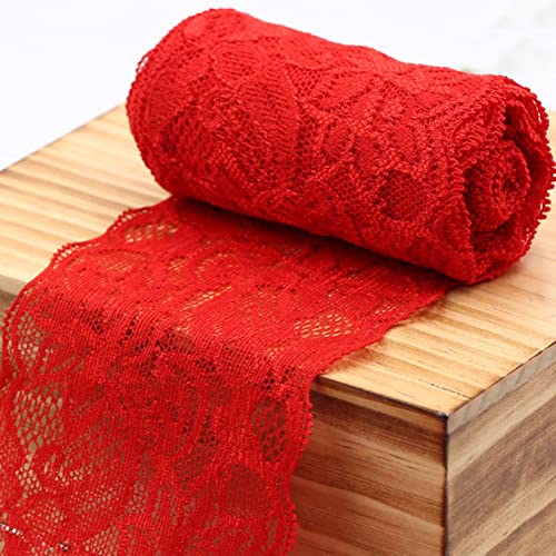 WUSHADEHANS Spitzenband, Spitzenbesatz, Spitzenband, breite Spitzenborte, elastisches Band mit Blumenmuster, 9,1 m, 7,9 cm, weiche Spitze for Basteln und Nähen(Red) von WUSHADEHANS