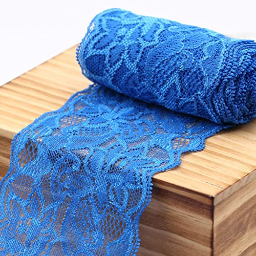 WUSHADEHANS Spitzenband, Spitzenbesatz, Spitzenband, breite Spitzenborte, elastisches Band mit Blumenmuster, 9,1 m, 7,9 cm, weiche Spitze for Basteln und Nähen(Royal Blue) von WUSHADEHANS