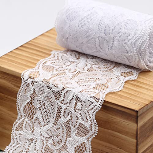 WUSHADEHANS Spitzenband, Spitzenbesatz, Spitzenband, breite Spitzenborte, elastisches Band mit Blumenmuster, 9,1 m, 7,9 cm, weiche Spitze for Basteln und Nähen(White) von WUSHADEHANS