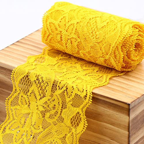 WUSHADEHANS Spitzenband, Spitzenbesatz, Spitzenband, breite Spitzenborte, elastisches Band mit Blumenmuster, 9,1 m, 7,9 cm, weiche Spitze for Basteln und Nähen(Yellow) von WUSHADEHANS