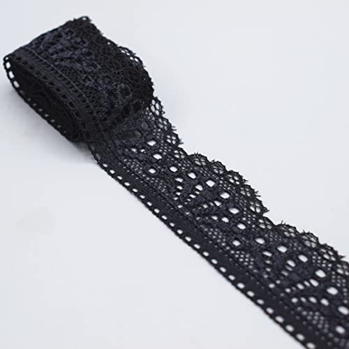WUSHADEHANS Spitzenband, Spitzenbesatz, Spitzenband, elastische Spitzenbesätze, 30 mm, 2 Yards/10 Yards, ausgehöhltes Spitzenrandband, Stickbänder for Nähzubehör(Black,30mm 10 Yards) von WUSHADEHANS