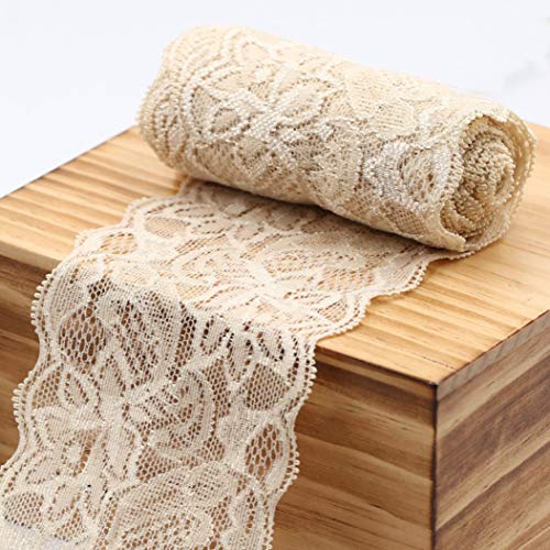 WUSHADEHANS Spitzenband, Spitzenbesatz, Spitzenband, elastischer Spitzenbesatz, Blumenmuster, Spitzenband for Hochzeitsdekorationen, Herstellung und Verpackung von Haarschleifen(Beige) von WUSHADEHANS