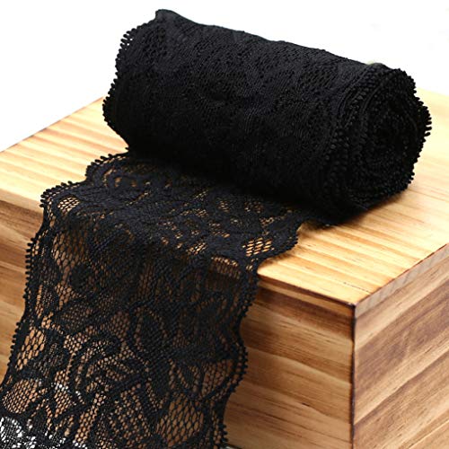 WUSHADEHANS Spitzenband, Spitzenbesatz, Spitzenband, elastischer Spitzenbesatz, Blumenmuster, Spitzenband for Hochzeitsdekorationen, Herstellung und Verpackung von Haarschleifen(Black) von WUSHADEHANS