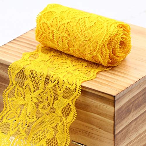 WUSHADEHANS Spitzenband, Spitzenbesatz, Spitzenband, elastischer Spitzenbesatz, Blumenmuster, Spitzenband for Hochzeitsdekorationen, Herstellung und Verpackung von Haarschleifen(Orange Yellow) von WUSHADEHANS