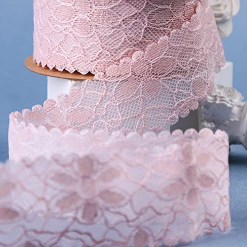 WUSHADEHANS Spitzenband, Spitzenbesatz, Spitzenband-Stickerei, Spitzenbesatz, 3,8 cm, 9,1 m, einseitige Spitzenbänder, Schleifenherstellungszubehör for selbstgemachte Stirnbänder, Nähen(Pink) von WUSHADEHANS
