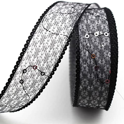 WUSHADEHANS Spitzenband, Spitzenbesatz, Spitzenband mit Pailletten, Spitzenbesatz, 9,1 m/18,3 m, glänzende Spitze, dekorative Gazebänder for Schleifenmachen und Verpacken(Black,25mm 20 Yards) von WUSHADEHANS