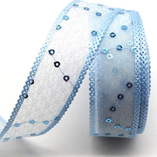WUSHADEHANS Spitzenband, Spitzenbesatz, Spitzenband mit Pailletten, Spitzenbesatz, 9,1 m/18,3 m, glänzende Spitze, dekorative Gazebänder for Schleifenmachen und Verpacken(Blue,25mm 20 Yards) von WUSHADEHANS