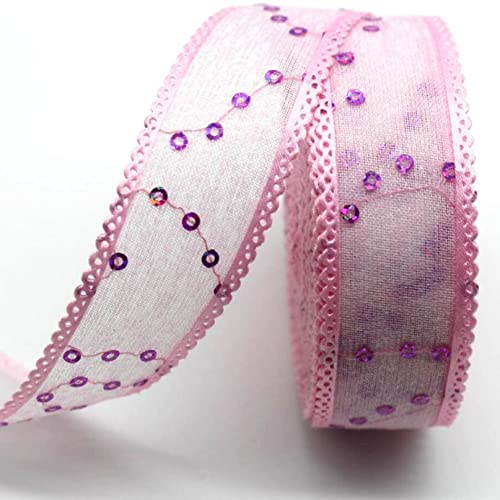 WUSHADEHANS Spitzenband, Spitzenbesatz, Spitzenband mit Pailletten, Spitzenbesatz, 9,1 m/18,3 m, glänzende Spitze, dekorative Gazebänder for Schleifenmachen und Verpacken(Pink,25mm 20 Yards) von WUSHADEHANS
