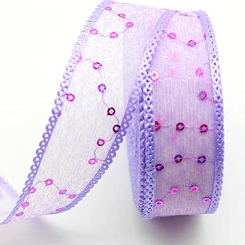 WUSHADEHANS Spitzenband, Spitzenbesatz, Spitzenband mit Pailletten, Spitzenbesatz, 9,1 m/18,3 m, glänzende Spitze, dekorative Gazebänder for Schleifenmachen und Verpacken(Purple,25mm 10 Yards) von WUSHADEHANS