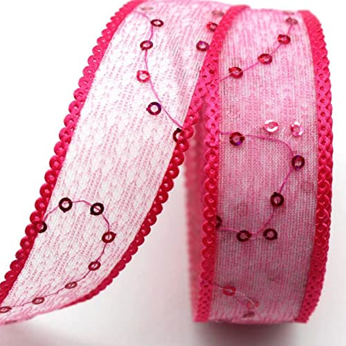 WUSHADEHANS Spitzenband, Spitzenbesatz, Spitzenband mit Pailletten, Spitzenbesatz, 9,1 m/18,3 m, glänzende Spitze, dekorative Gazebänder for Schleifenmachen und Verpacken(Rose Red,25mm 10 Yards) von WUSHADEHANS